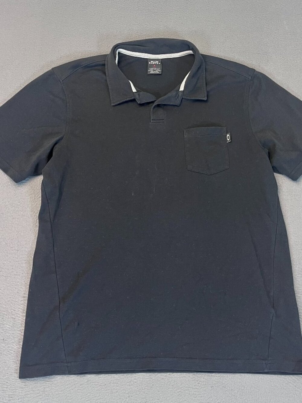 Oakley Regular Fit Polo Shirt Mens Large Black Solid Logo Spread Collar Golf